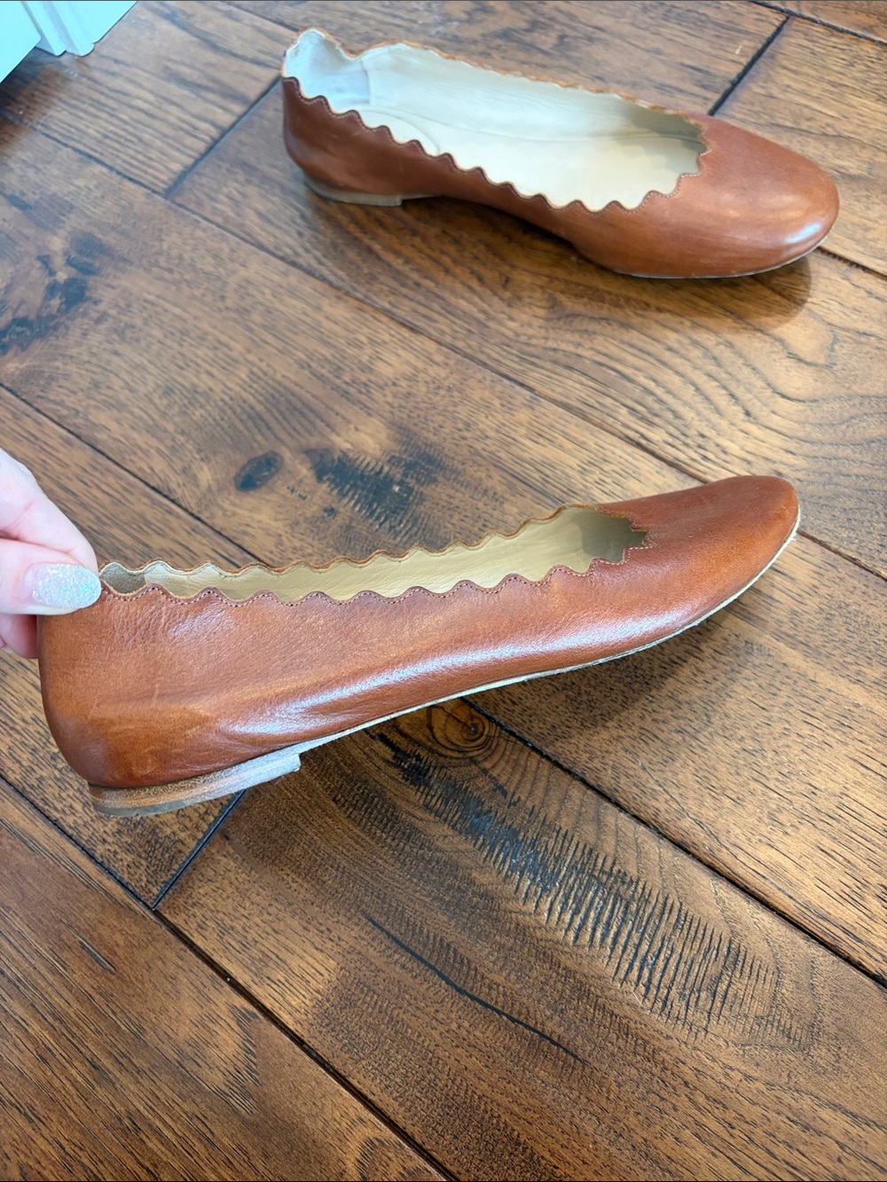 Chloé Brown Leather Scalloped Ballet Flats - Picture 8 of 9